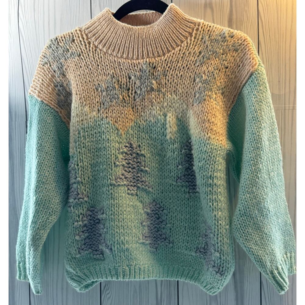 Vintage Jamie Scott Med Pink Hand Knit Christmas Holiday Pastel Cottage Cropped
